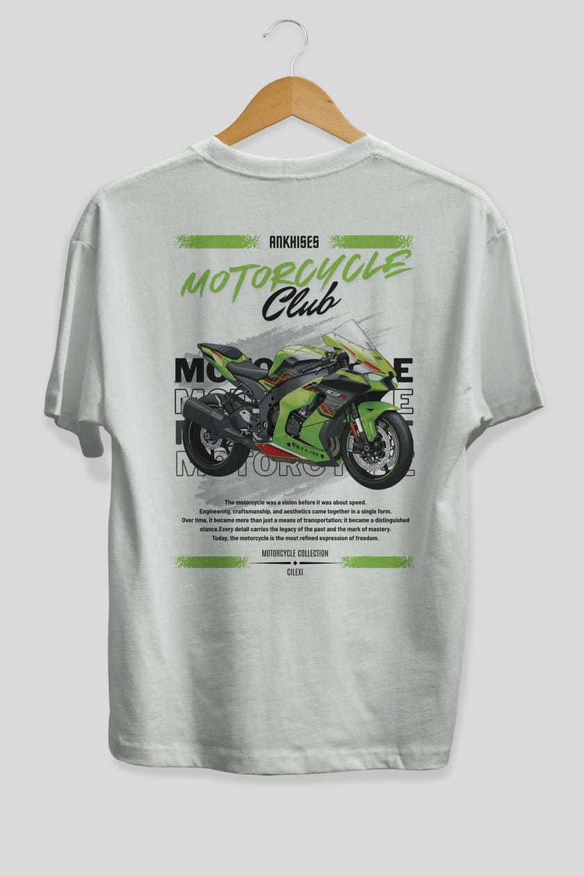 Motosiklet Serisi 14 Arka Baskılı Oversize t-shirt Erkek Kadın %100 Pamuk Bisiklet Yaka tişort