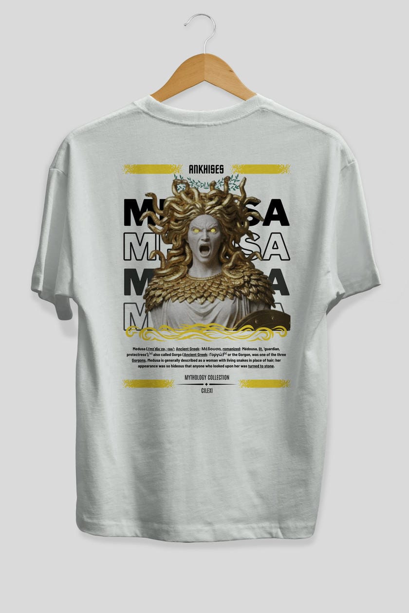 Medusa 1 Arka Baskılı Oversize t-shirt Erkek Kadın %100 Pamuk Bisiklet Yaka tişort
