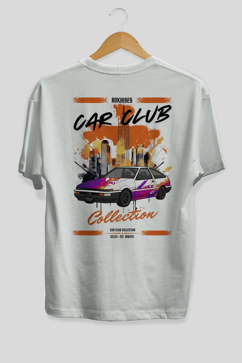 Araba Club Serisi 37 Baskılı Oversize t-shirt Erkek Kadın %100 Pamuk Bisiklet Yaka tişort