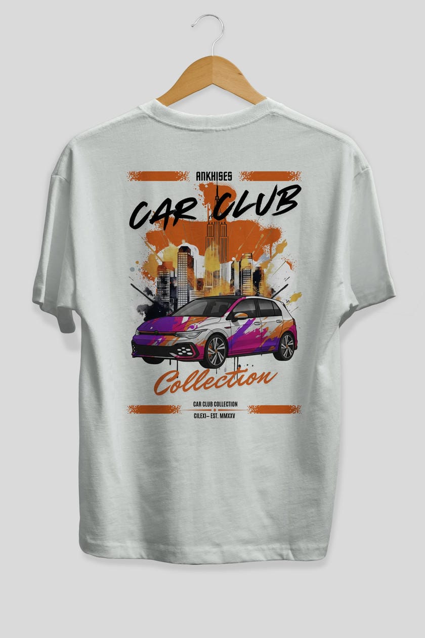Araba Club Serisi 8 Baskılı Oversize t-shirt Erkek Kadın %100 Pamuk Bisiklet Yaka tişort