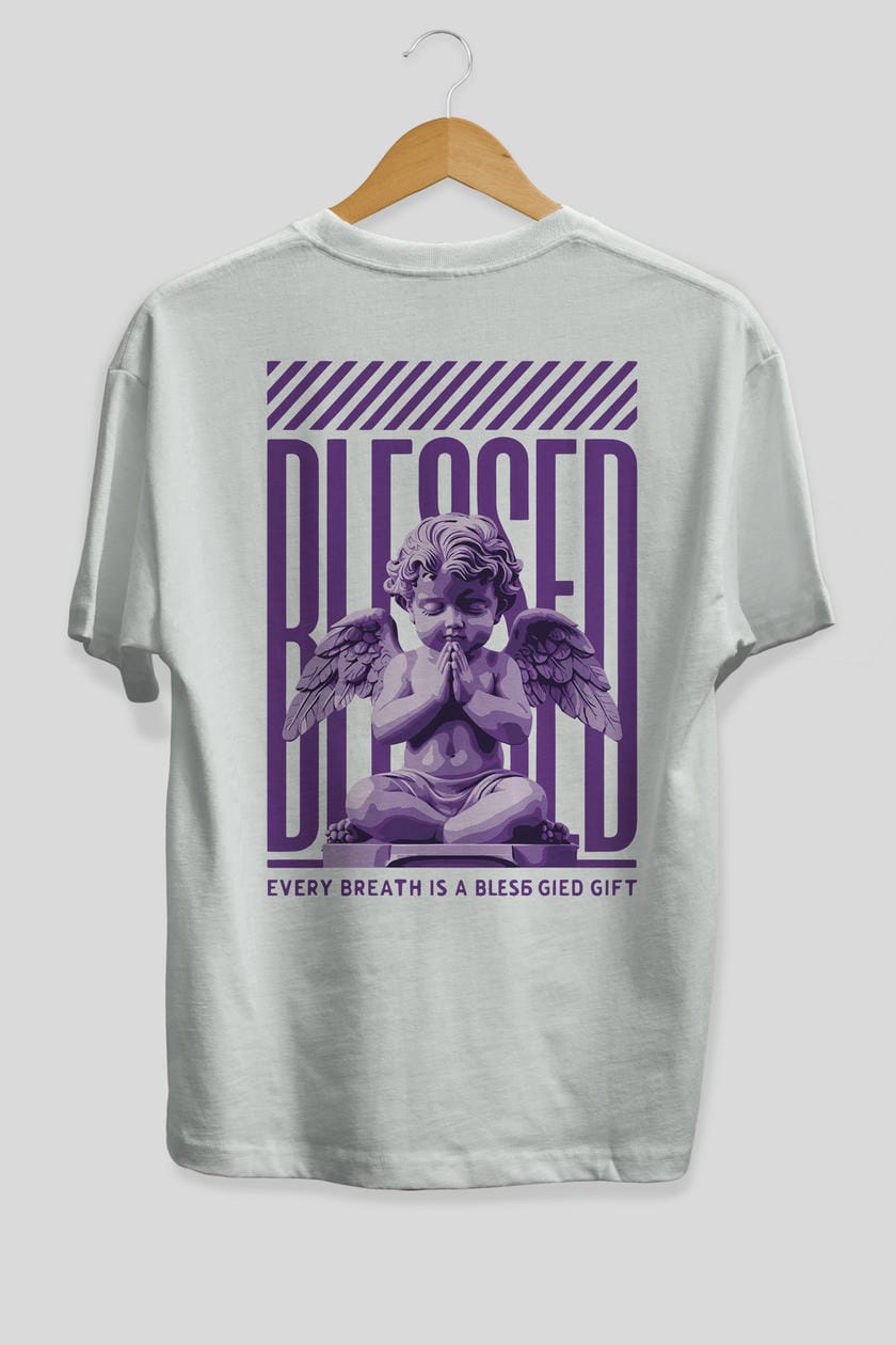 Blessed Arka Baskılı Oversize t-shirt Erkek Kadın %100 Pamuk Bisiklet Yaka tişort