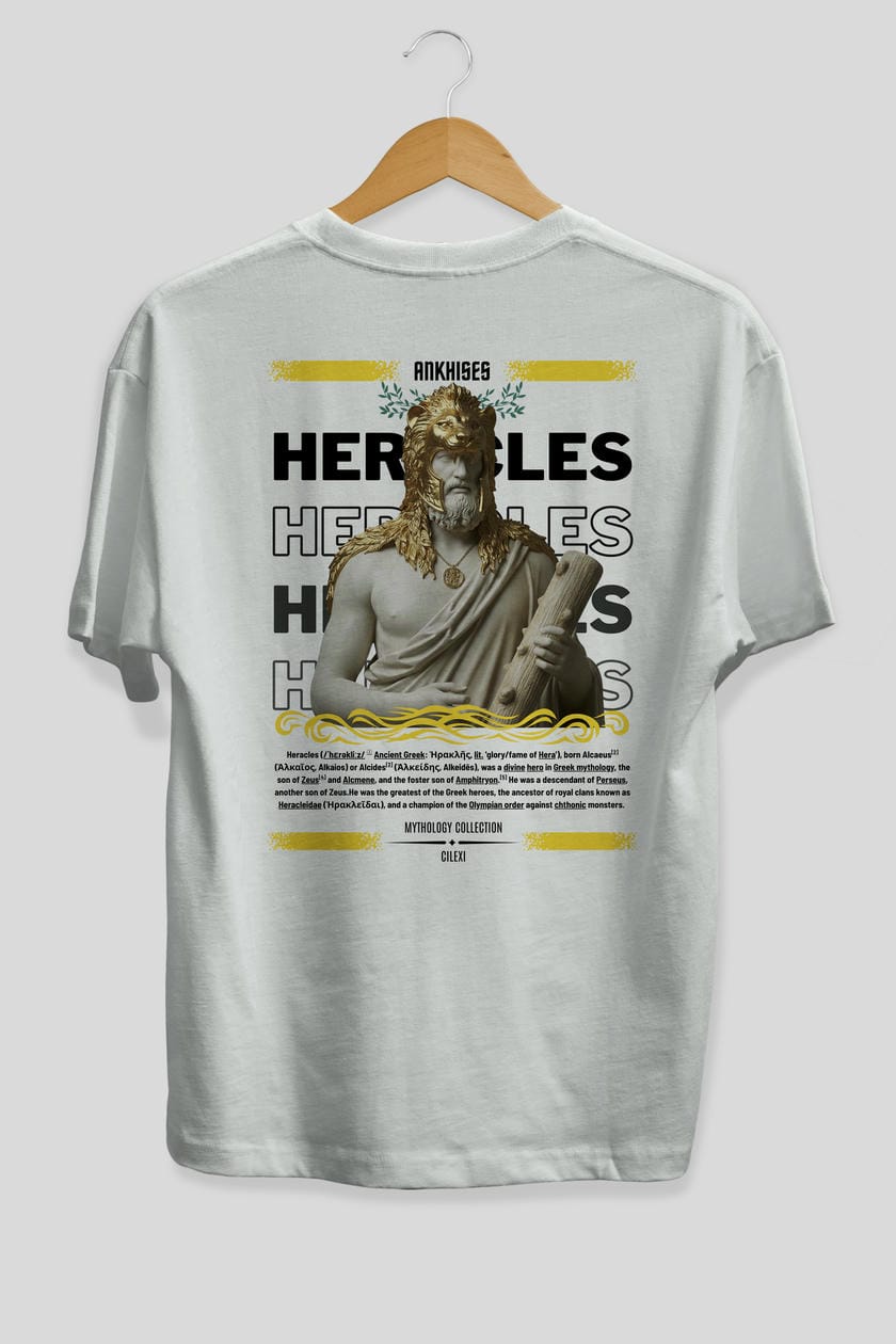 Heracles 1 Arka Baskılı Oversize t-shirt Erkek Kadın %100 Pamuk Bisiklet Yaka tişort