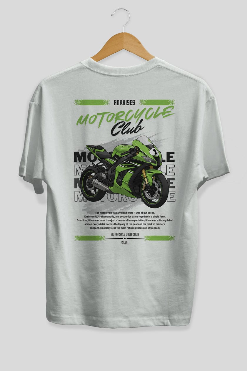 Motosiklet Serisi 6 Arka Baskılı Oversize t-shirt Erkek Kadın %100 Pamuk Bisiklet Yaka tişort