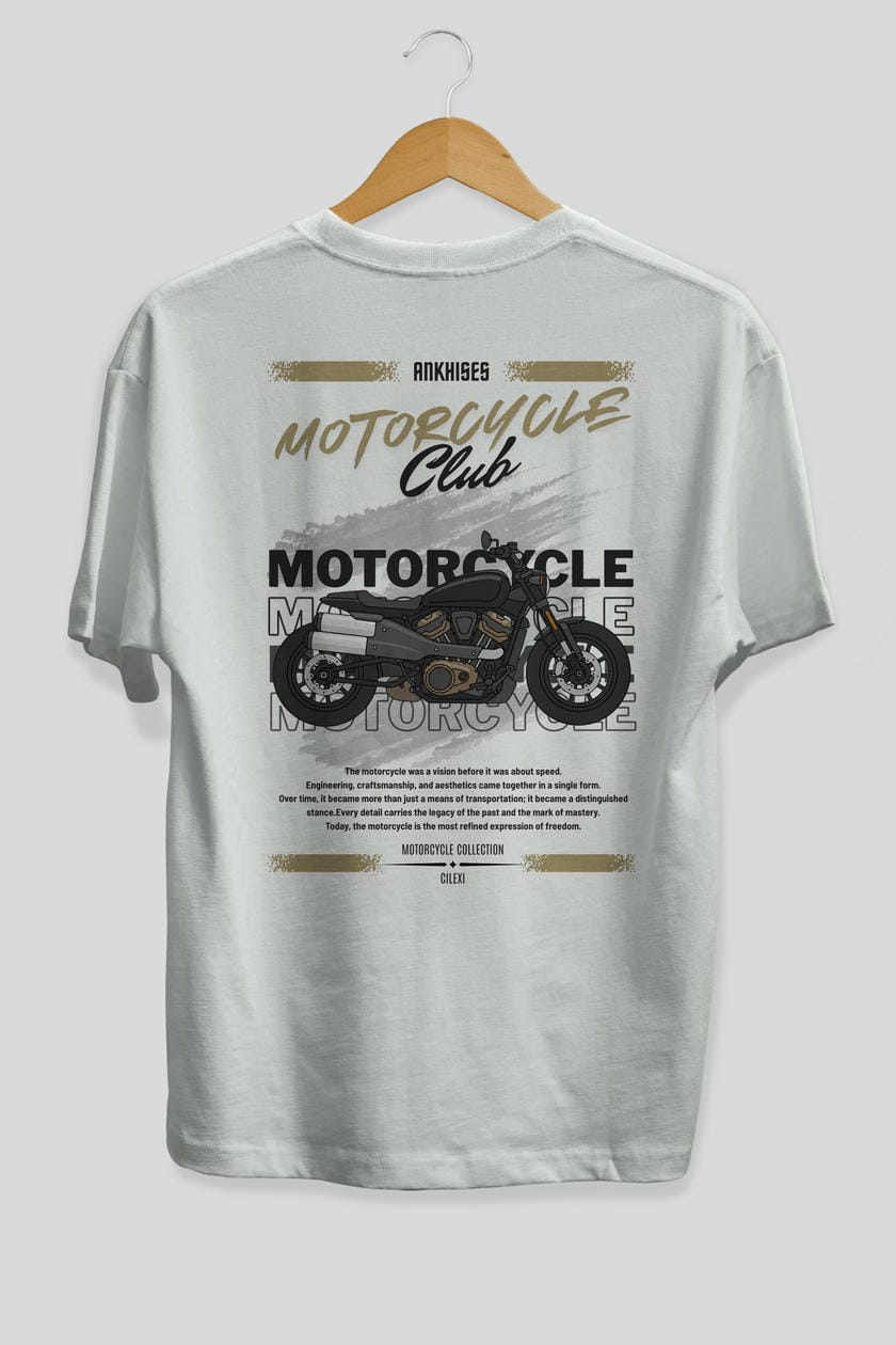 Motosiklet Serisi 29 Arka Baskılı Oversize t-shirt Erkek Kadın %100 Pamuk Bisiklet Yaka tişort