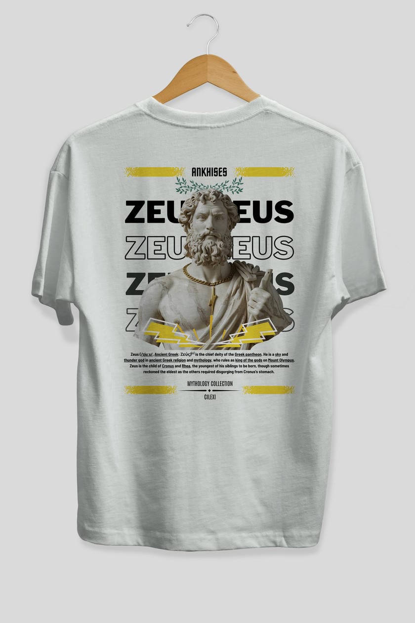 Zeus 4 Arka Baskılı Oversize t-shirt Erkek Kadın %100 Pamuk Bisiklet Yaka tişort