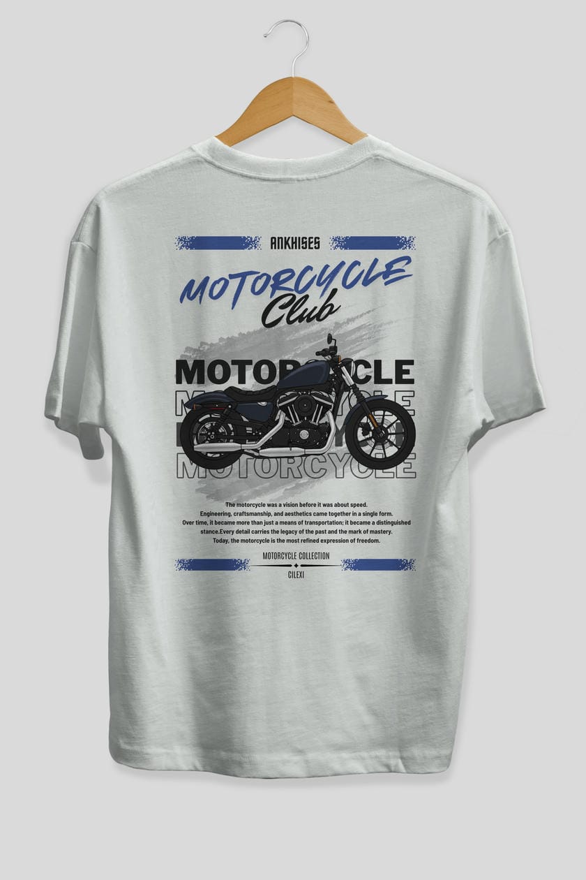 Motosiklet Serisi 30 Arka Baskılı Oversize t-shirt Erkek Kadın %100 Pamuk Bisiklet Yaka tişort