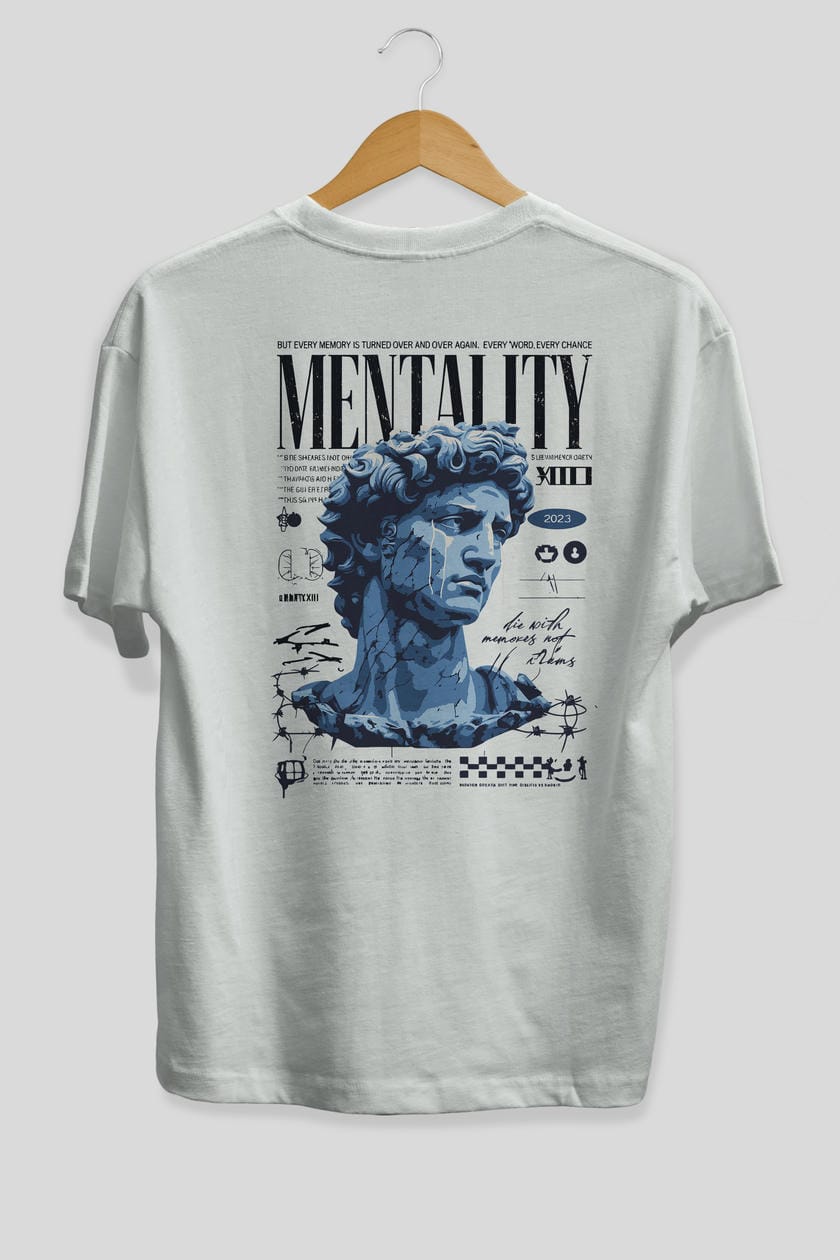 Mentality 2 Arka Baskılı Oversize t-shirt Erkek Kadın %100 Pamuk Bisiklet Yaka tişort