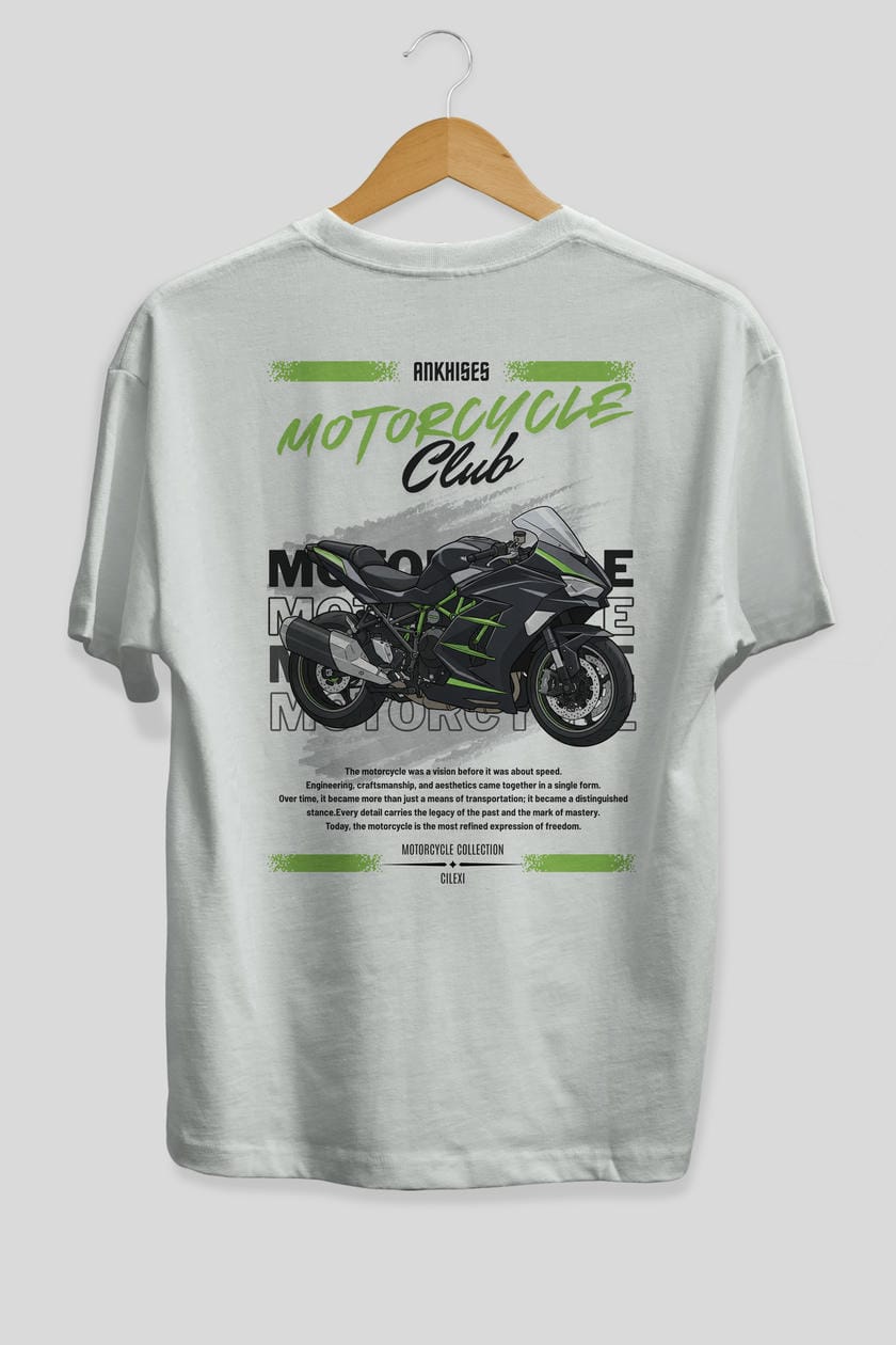 Motosiklet Serisi 13 Arka Baskılı Oversize t-shirt Erkek Kadın %100 Pamuk Bisiklet Yaka tişort