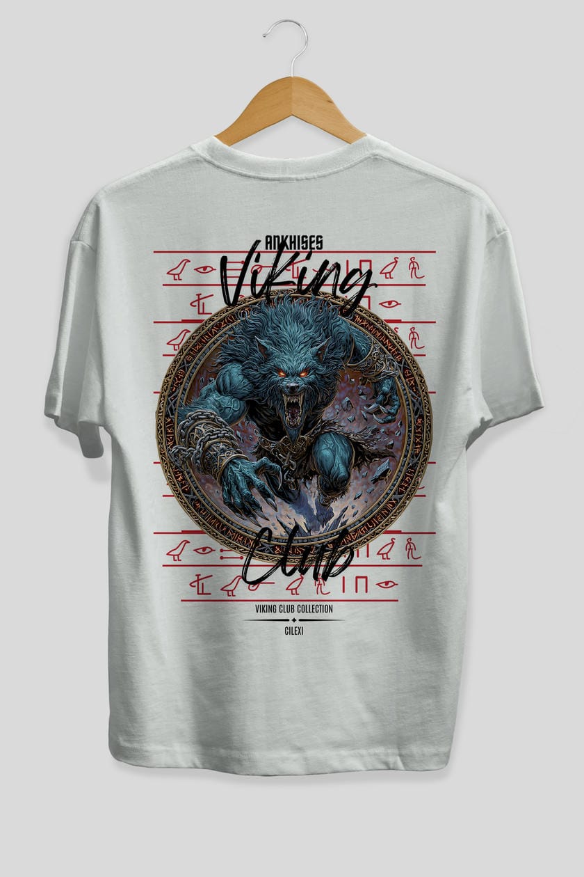 Fenrir Baskılı Oversize t-shirt Erkek Kadın %100 Pamuk Bisiklet Yaka tişort