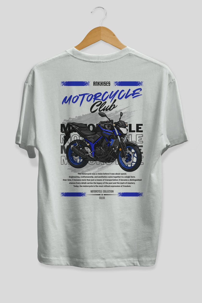 Motosiklet Serisi 22 Arka Baskılı Oversize t-shirt Erkek Kadın %100 Pamuk Bisiklet Yaka tişort