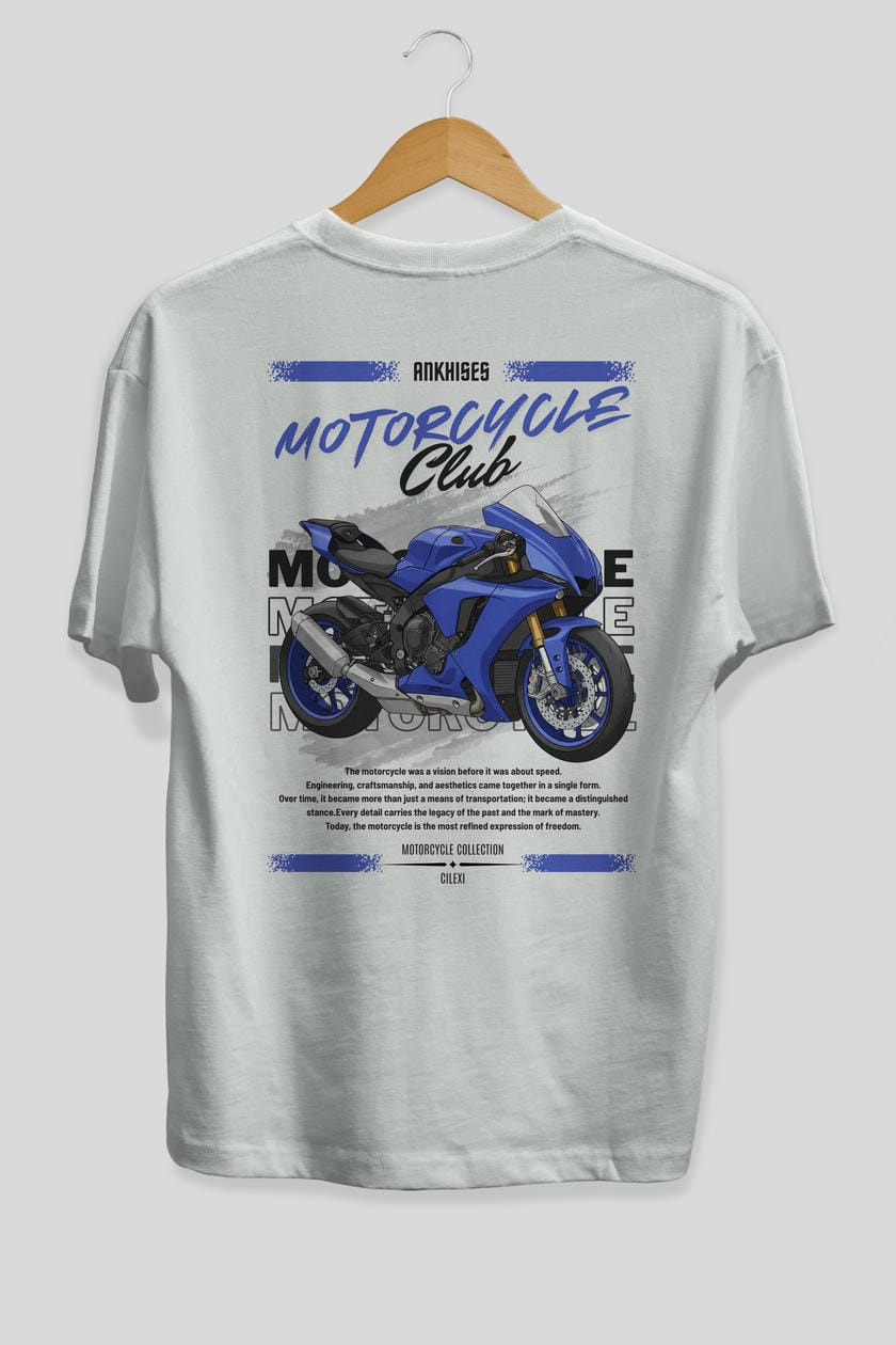 Motosiklet Serisi 31 Arka Baskılı Oversize t-shirt Erkek Kadın %100 Pamuk Bisiklet Yaka tişort