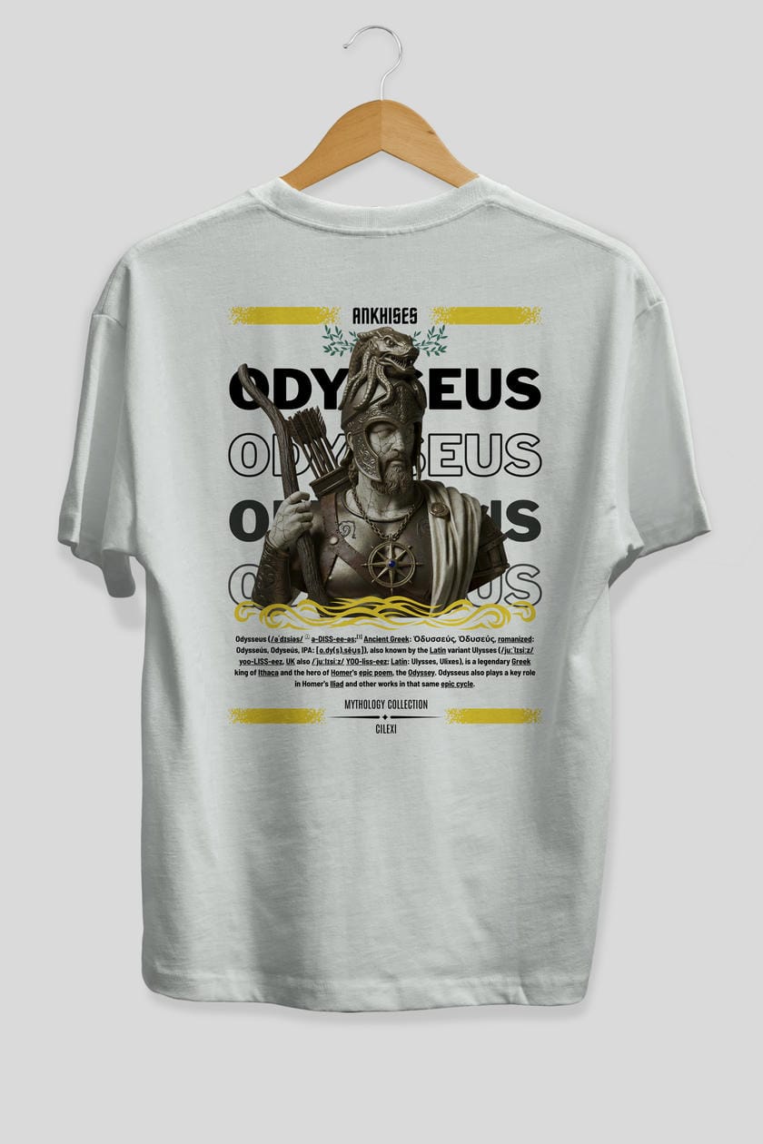 Odysseus 2 Arka Baskılı Oversize t-shirt Erkek Kadın %100 Pamuk Bisiklet Yaka tişort