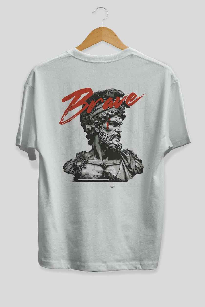 Brave Arka Baskılı Oversize t-shirt Erkek Kadın %100 Pamuk Bisiklet Yaka tişort