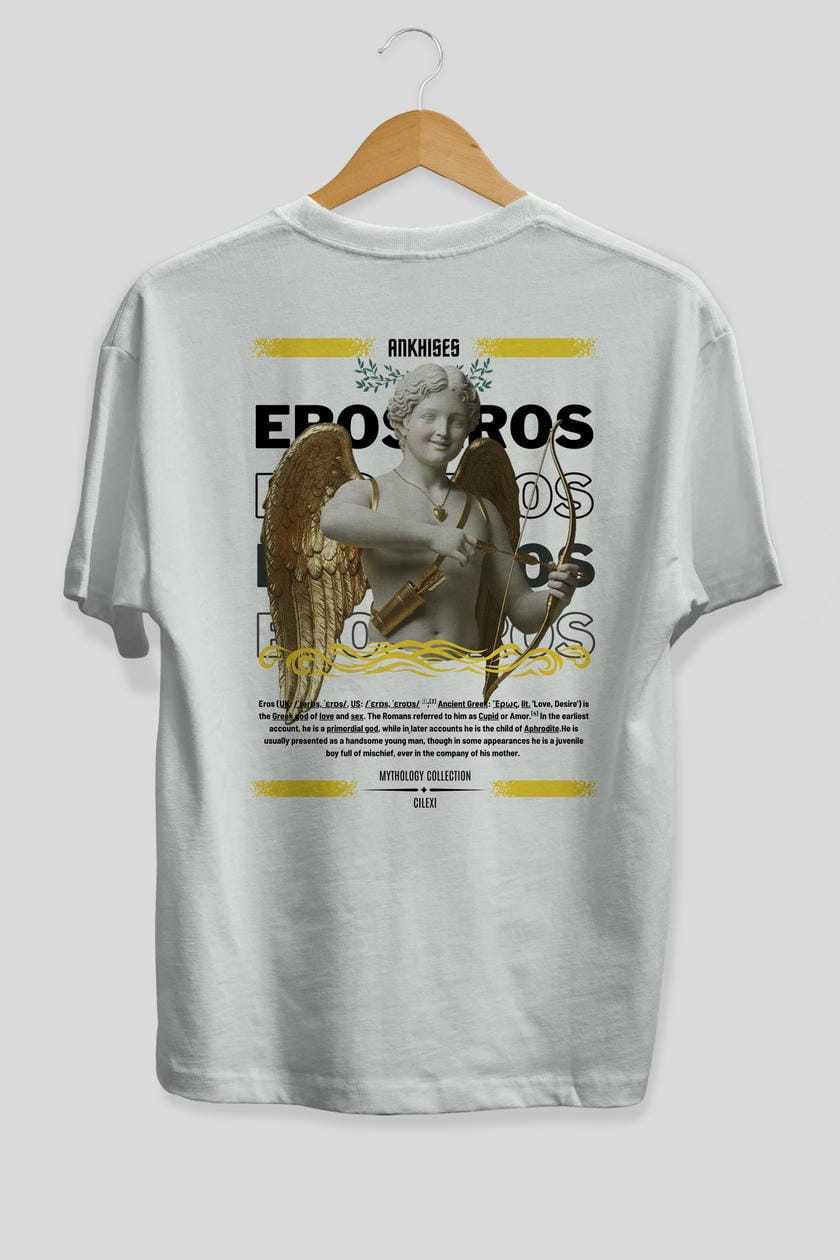 Eros Arka Baskılı Oversize t-shirt Erkek Kadın %100 Pamuk Bisiklet Yaka tişort