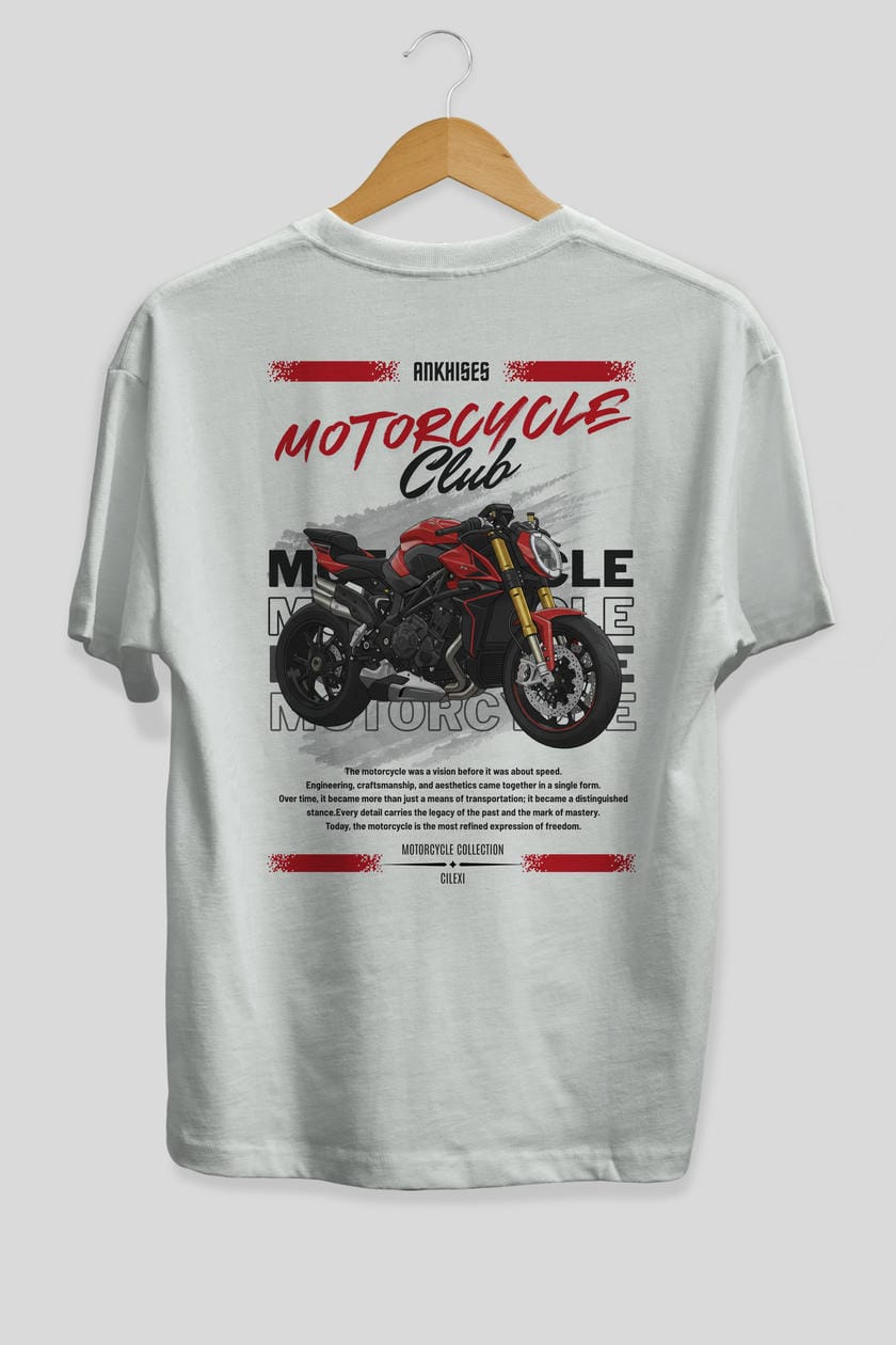 Motosiklet Serisi 26 Arka Baskılı Oversize t-shirt Erkek Kadın %100 Pamuk Bisiklet Yaka tişort