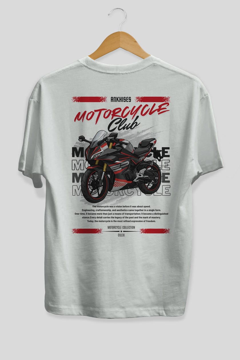 Motosiklet Serisi 17 Arka Baskılı Oversize t-shirt Erkek Kadın %100 Pamuk Bisiklet Yaka tişort