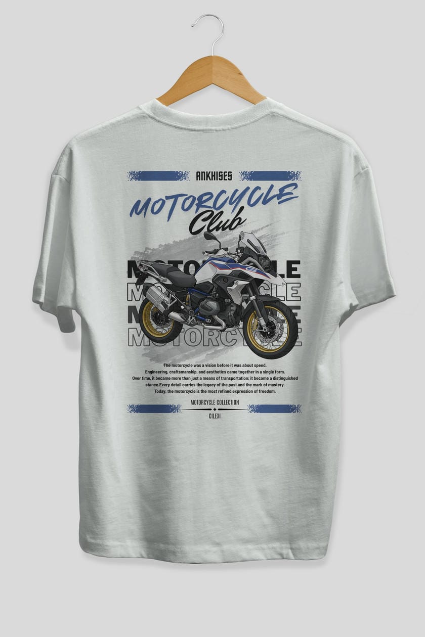 Motosiklet Serisi 27 Arka Baskılı Oversize t-shirt Erkek Kadın %100 Pamuk Bisiklet Yaka tişort