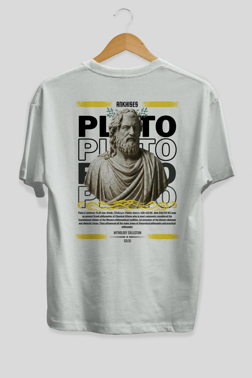 Plato 2 Arka Baskılı Oversize t-shirt Erkek Kadın %100 Pamuk Bisiklet Yaka tişort