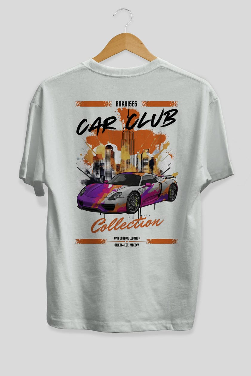 Araba Club Serisi 35 Baskılı Oversize t-shirt Erkek Kadın %100 Pamuk Bisiklet Yaka tişort