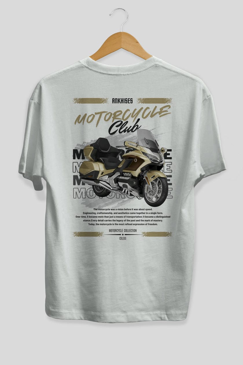 Motosiklet Serisi 28 Arka Baskılı Oversize t-shirt Erkek Kadın %100 Pamuk Bisiklet Yaka tişort