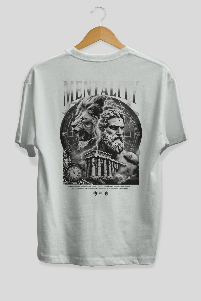 Mentality Zeus Arka Baskılı Oversize t-shirt Erkek Kadın %100 Pamuk Bisiklet Yaka tişort