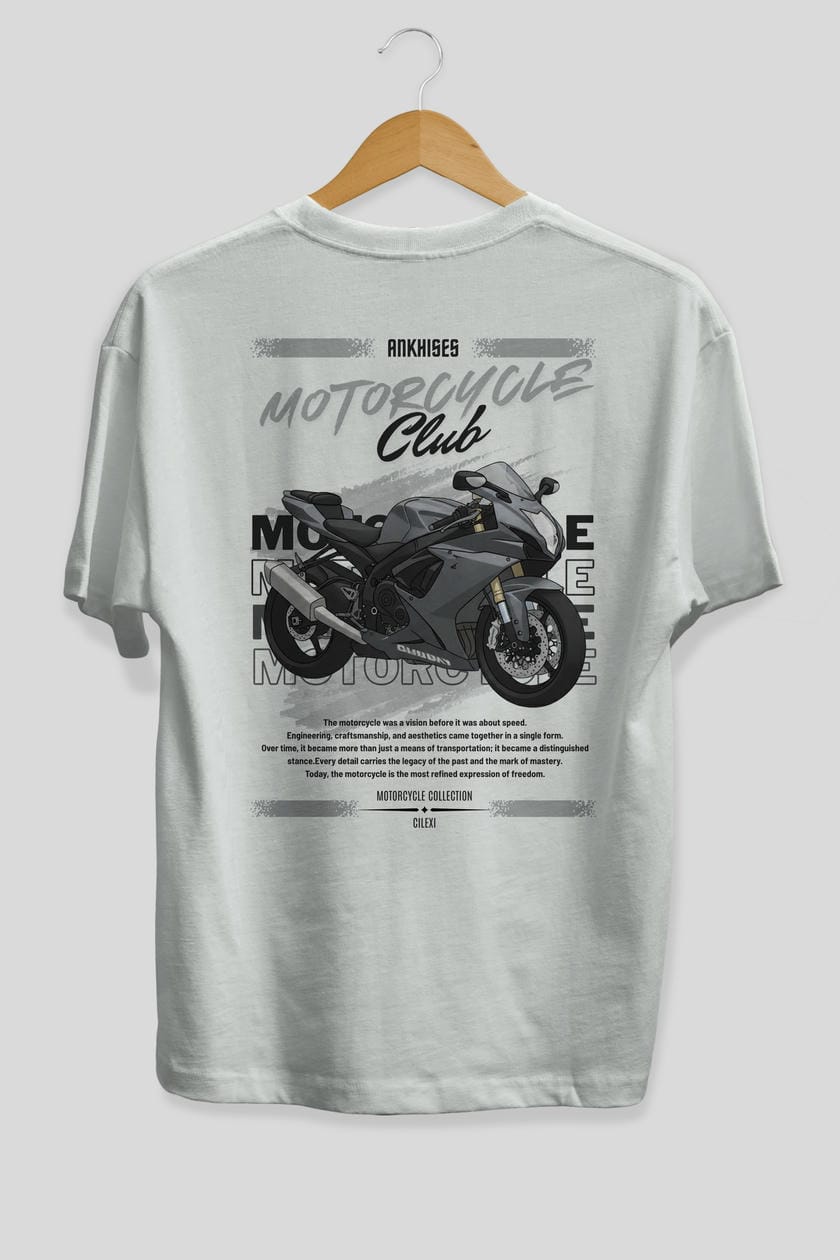 Motosiklet Serisi 10 Arka Baskılı Oversize t-shirt Erkek Kadın %100 Pamuk Bisiklet Yaka tişort