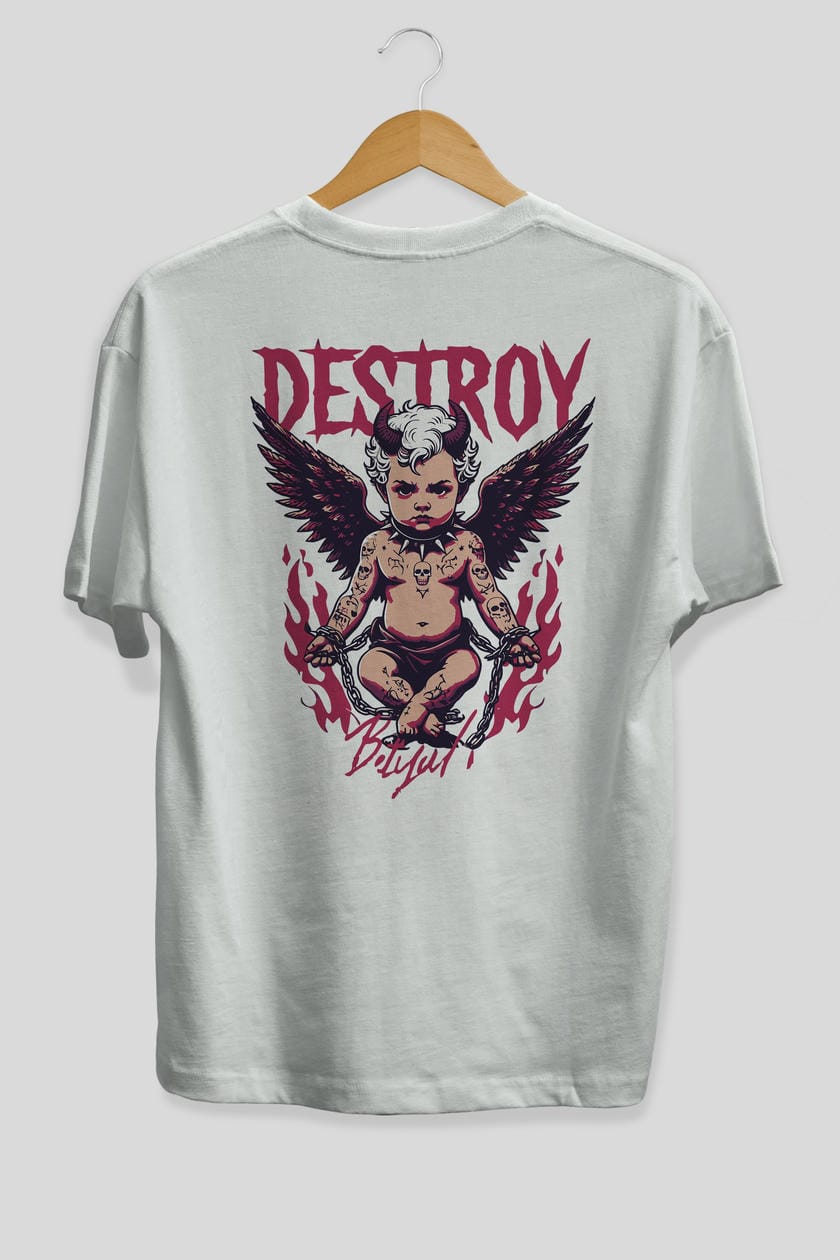 Destroy Arka Baskılı Oversize t-shirt Erkek Kadın %100 Pamuk Bisiklet Yaka tişort