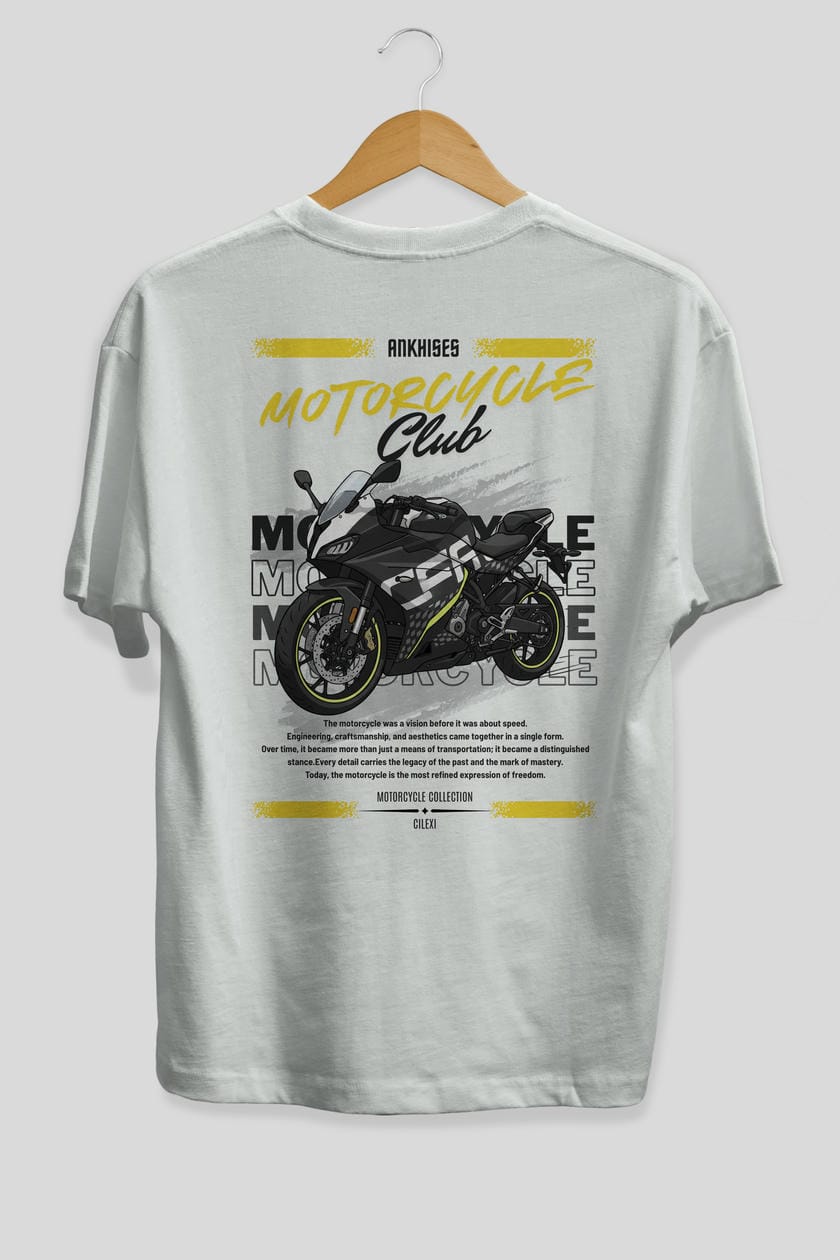 Motosiklet Serisi 16 Arka Baskılı Oversize t-shirt Erkek Kadın %100 Pamuk Bisiklet Yaka tişort