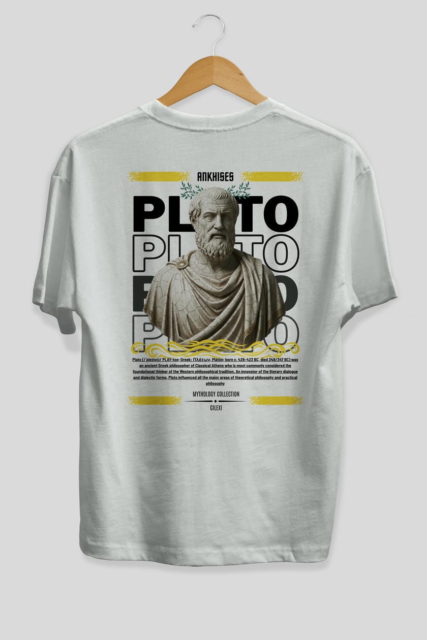 Plato 1 Arka Baskılı Oversize t-shirt Erkek Kadın %100 Pamuk Bisiklet Yaka tişort