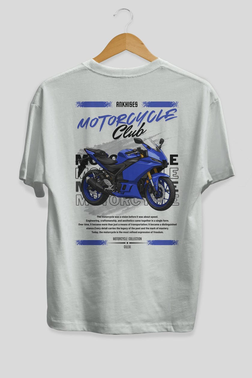 Motosiklet Serisi 33 Arka Baskılı Oversize t-shirt Erkek Kadın %100 Pamuk Bisiklet Yaka tişort