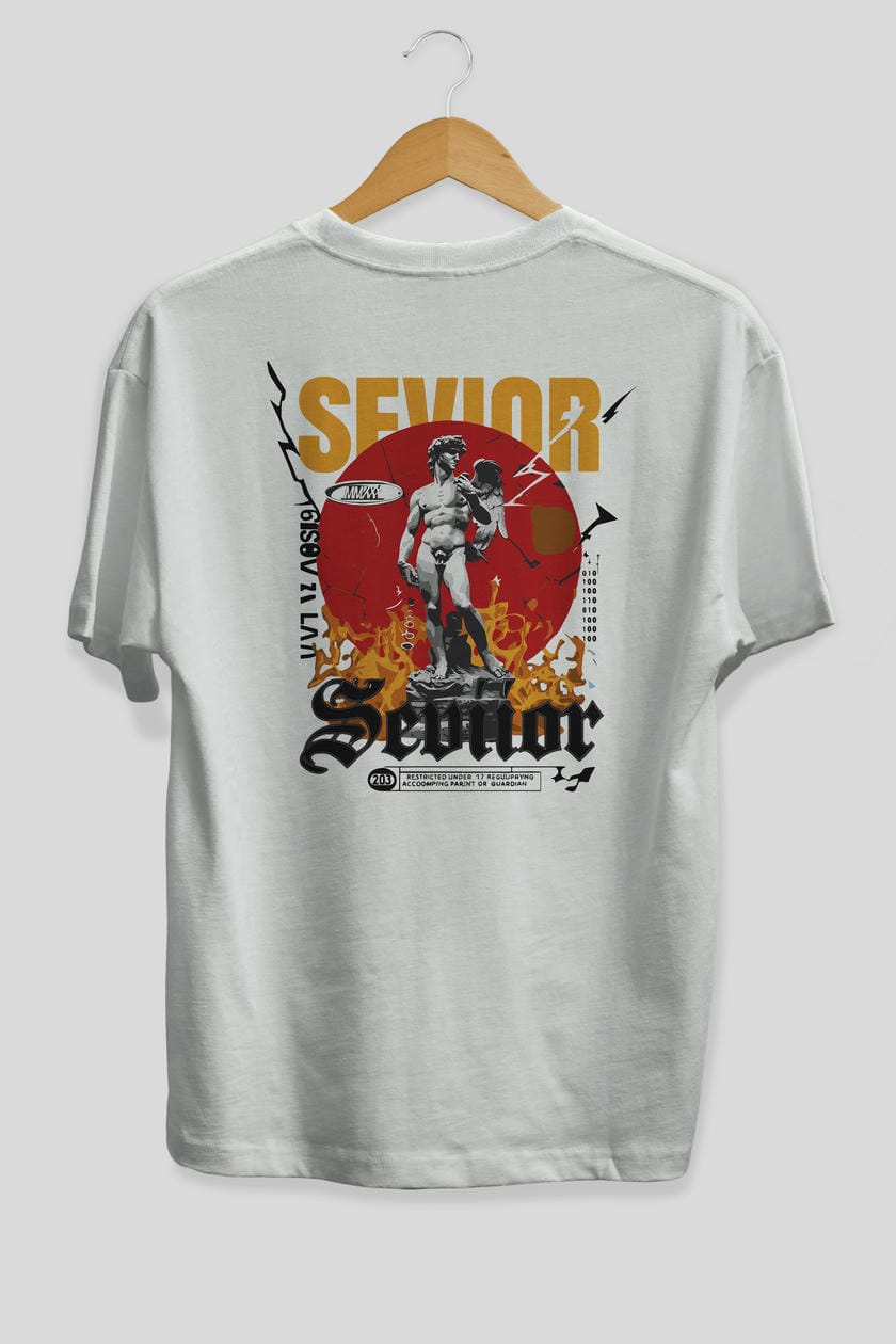 Sevior Arka Baskılı Oversize t-shirt Erkek Kadın %100 Pamuk Bisiklet Yaka tişort