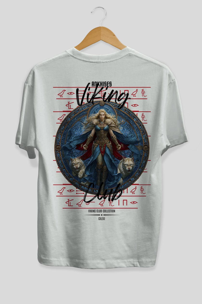 Freyja Baskılı Oversize t-shirt Erkek Kadın %100 Pamuk Bisiklet Yaka tişort