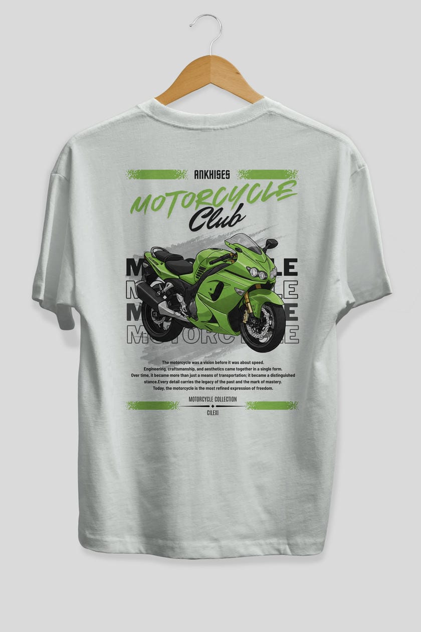 Motosiklet Serisi 12 Arka Baskılı Oversize t-shirt Erkek Kadın %100 Pamuk Bisiklet Yaka tişort