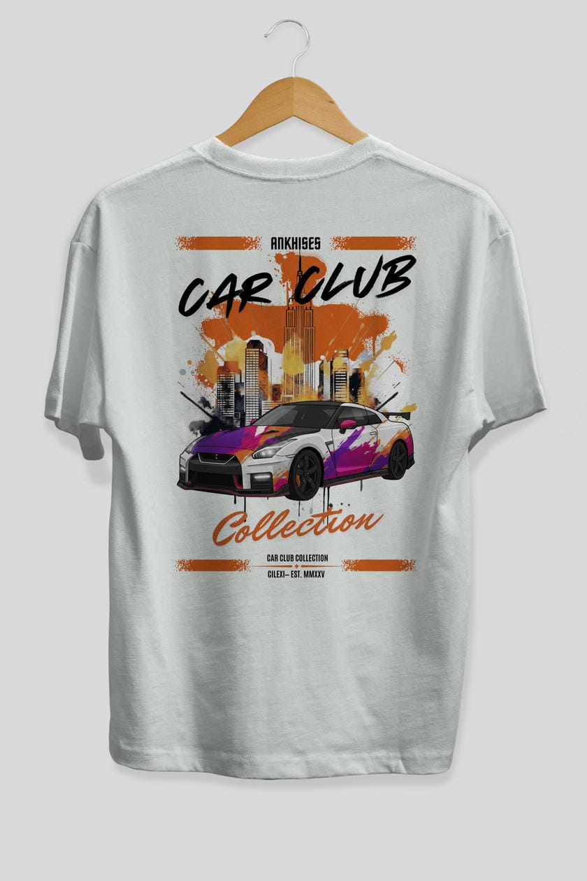 Araba Club Serisi 32 Baskılı Oversize t-shirt Erkek Kadın %100 Pamuk Bisiklet Yaka tişort