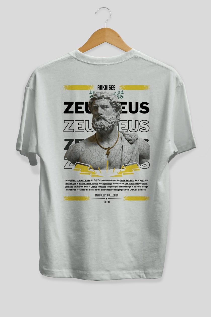 Zeus 3 Arka Baskılı Oversize t-shirt Erkek Kadın %100 Pamuk Bisiklet Yaka tişort