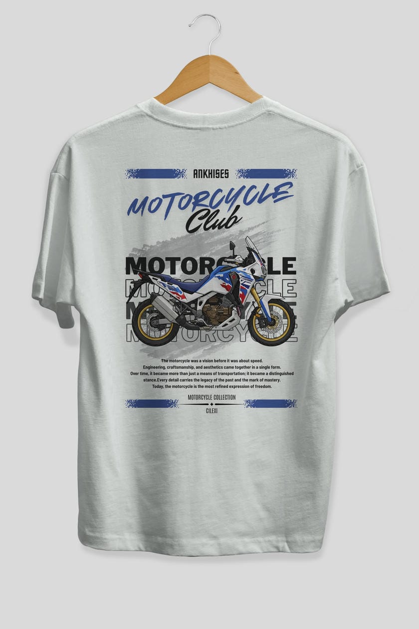Motosiklet Serisi 23 Arka Baskılı Oversize t-shirt Erkek Kadın %100 Pamuk Bisiklet Yaka tişort
