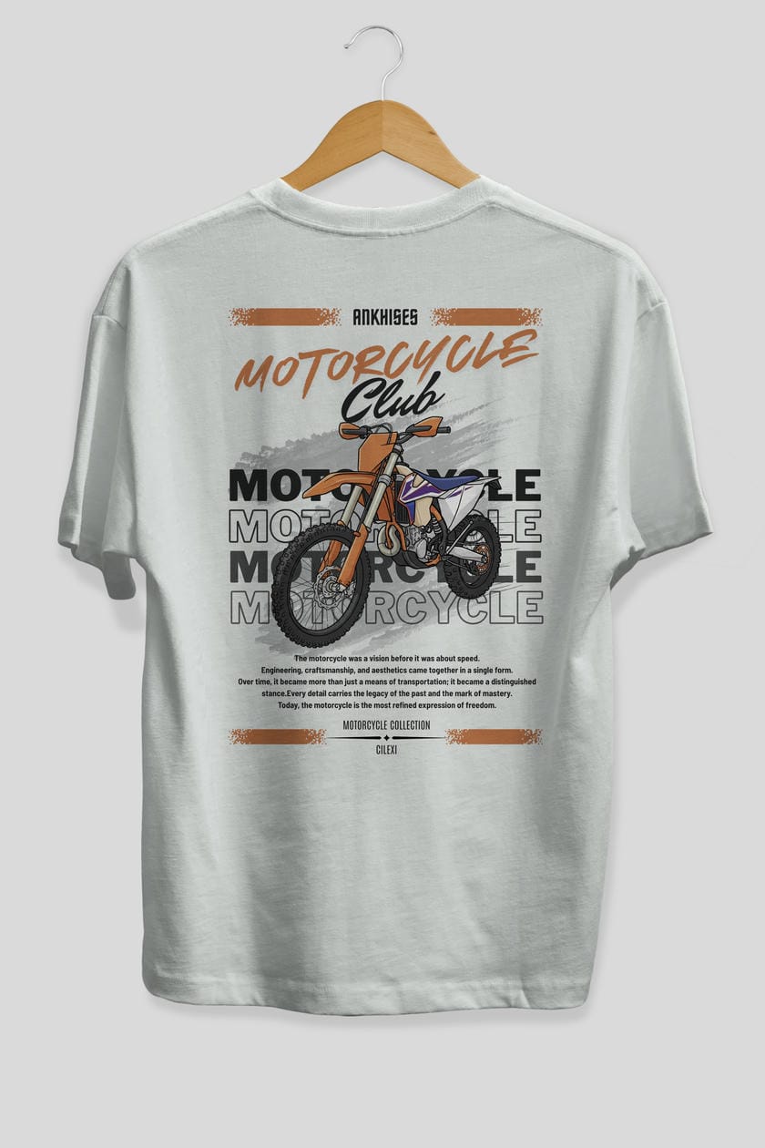 Motosiklet Serisi 19 Arka Baskılı Oversize t-shirt Erkek Kadın %100 Pamuk Bisiklet Yaka tişort