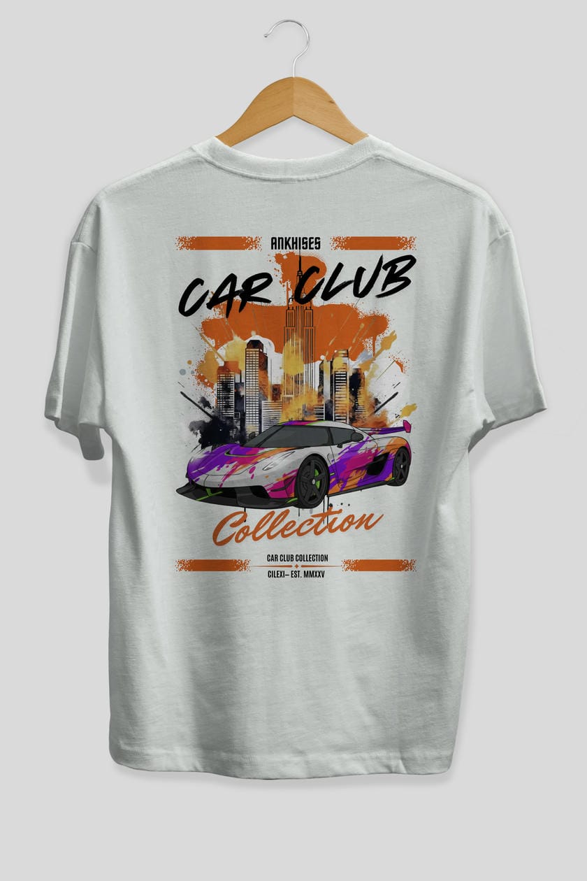 Araba Club Serisi 27 Baskılı Oversize t-shirt Erkek Kadın %100 Pamuk Bisiklet Yaka tişort