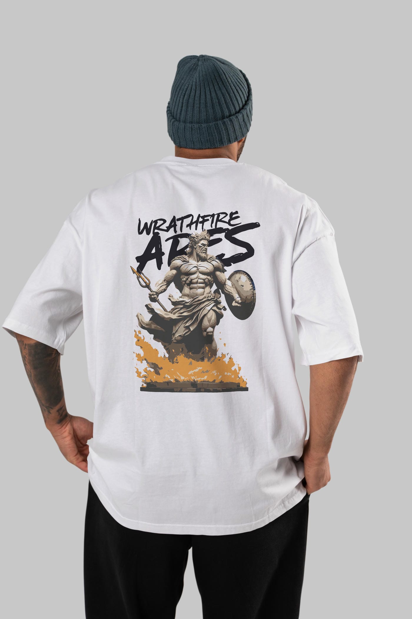 WrathFire Ares Arka Baskılı Oversize t-shirt Erkek Kadın %100 Pamuk Bisiklet Yaka tişort