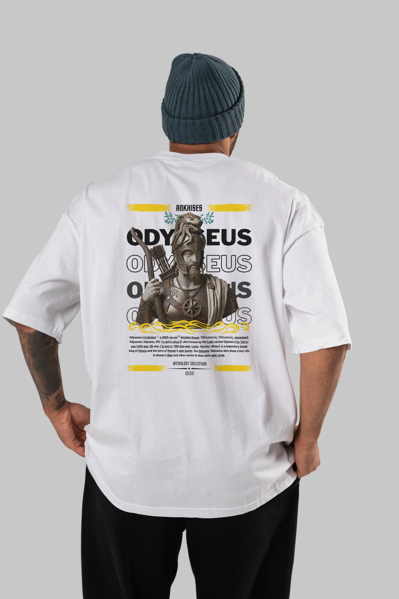 Odysseus 2 Arka Baskılı Oversize t-shirt Erkek Kadın %100 Pamuk Bisiklet Yaka tişort
