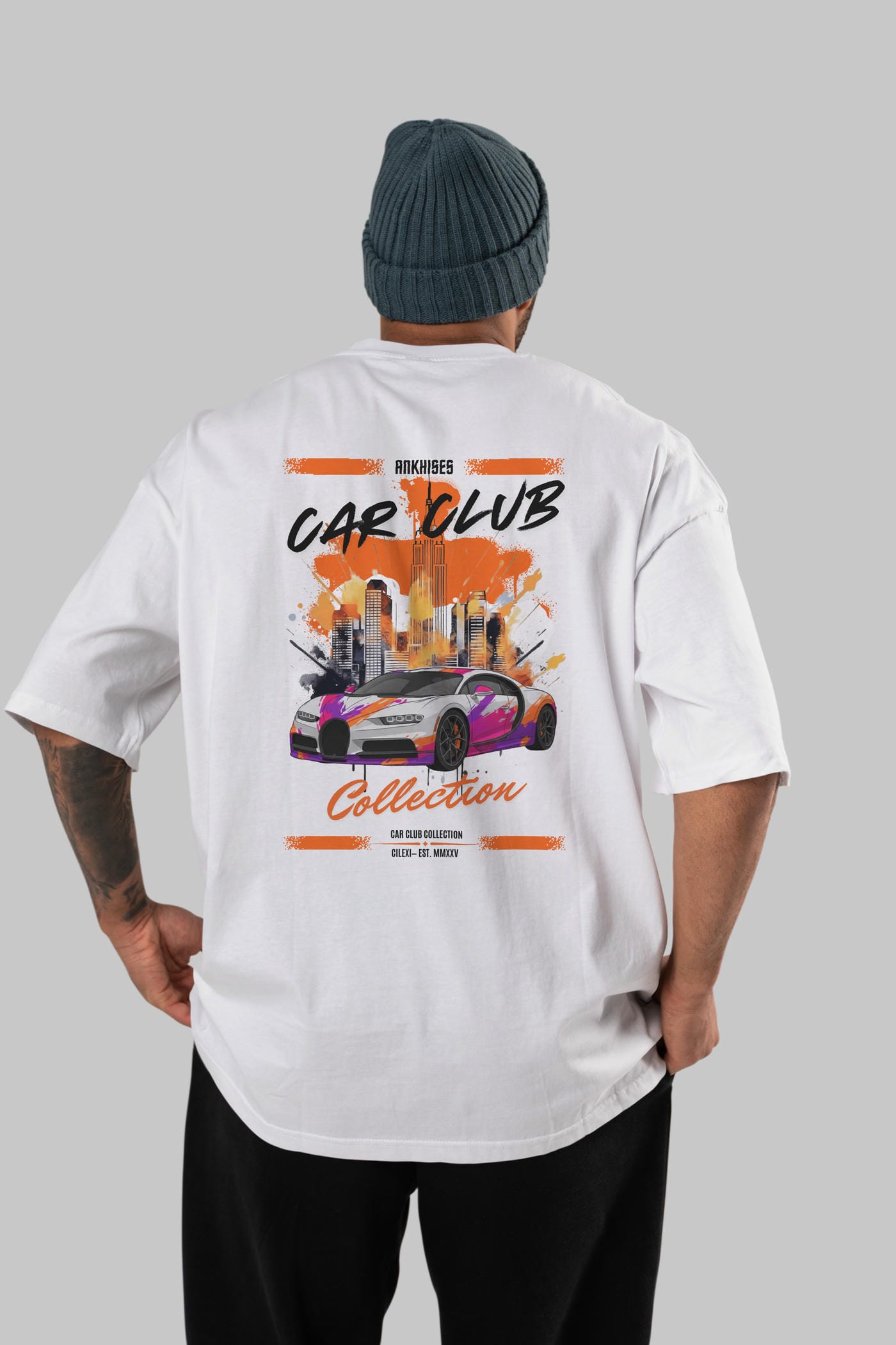 Araba Club Serisi 18 Baskılı Oversize t-shirt Erkek Kadın %100 Pamuk Bisiklet Yaka tişort