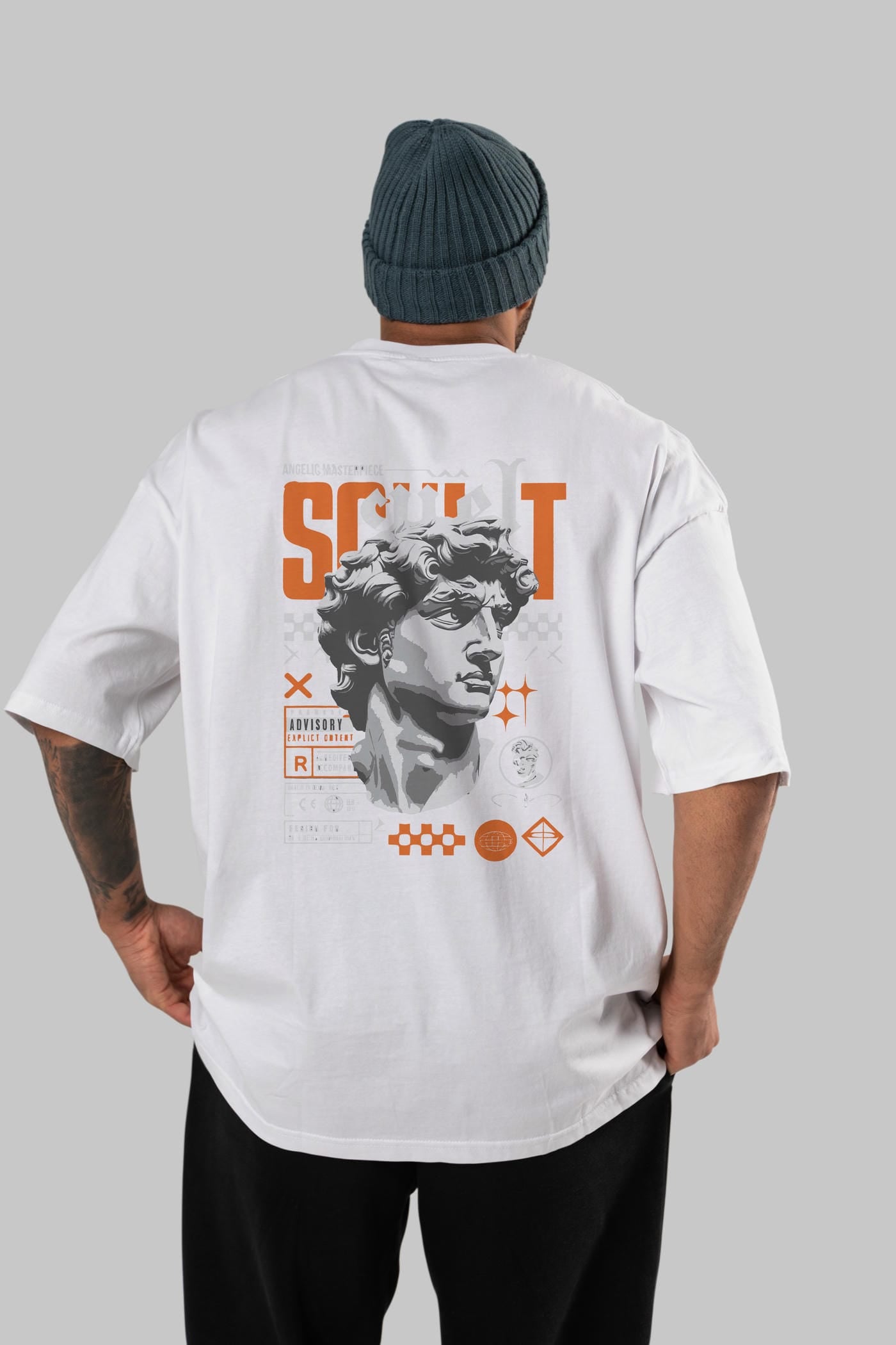 Scult Arka Baskılı Oversize t-shirt Erkek Kadın %100 Pamuk Bisiklet Yaka tişort