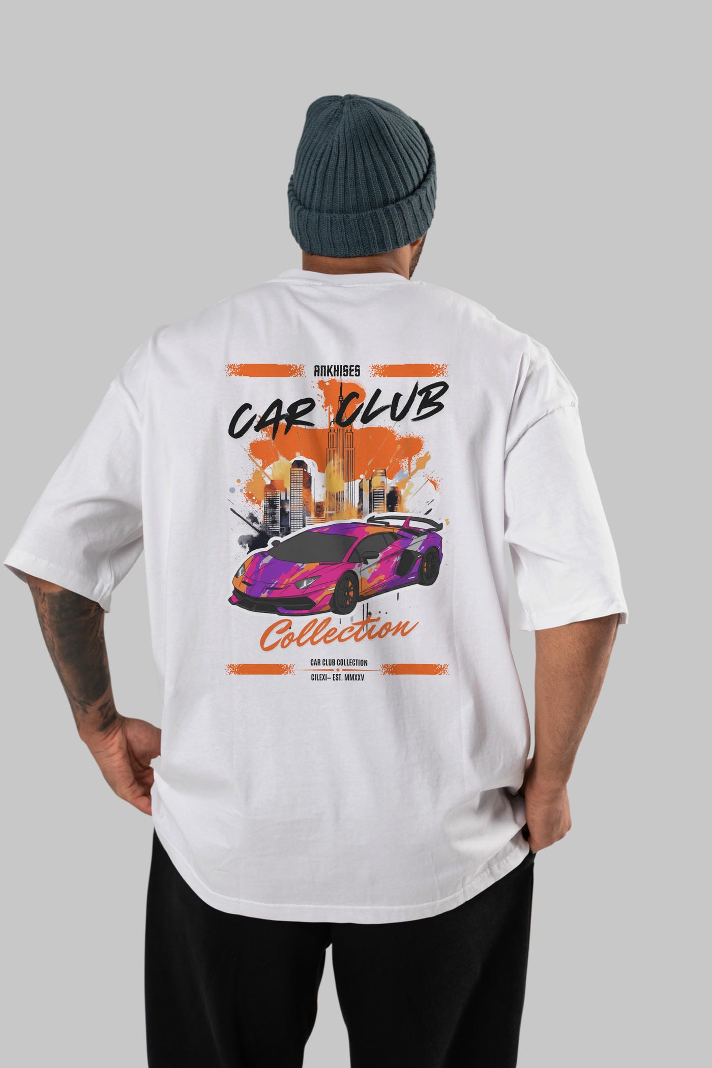 Araba Club Serisi 28 Baskılı Oversize t-shirt Erkek Kadın %100 Pamuk Bisiklet Yaka tişort