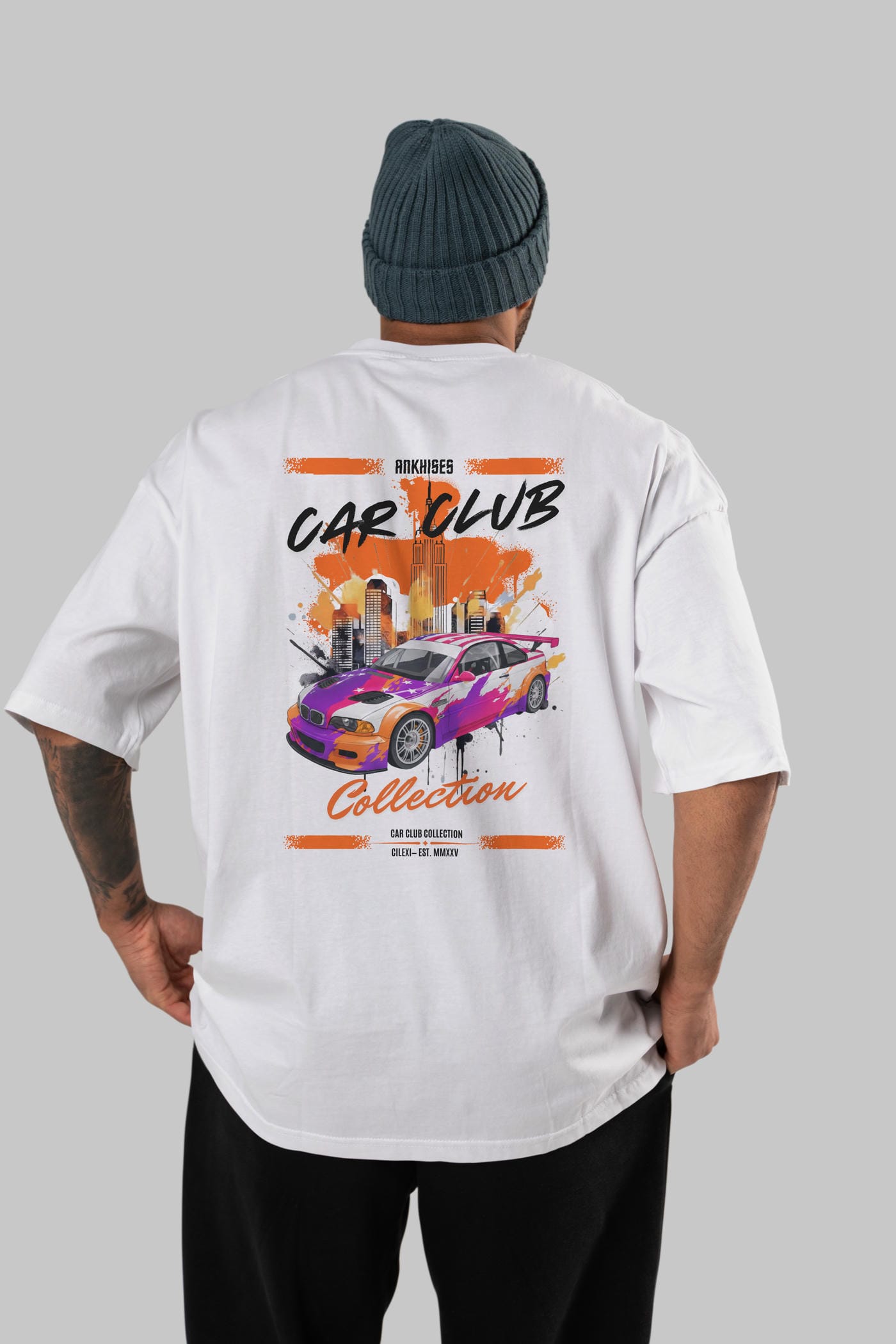Araba Club Serisi 6 Baskılı Oversize t-shirt Erkek Kadın %100 Pamuk Bisiklet Yaka tişort