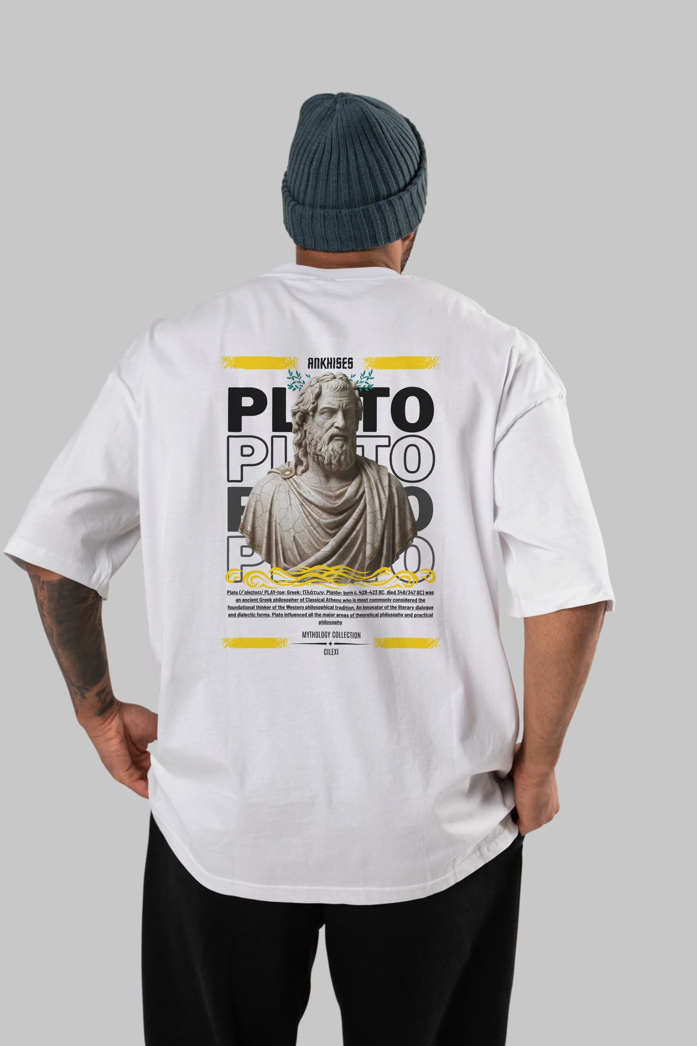 Plato 2 Arka Baskılı Oversize t-shirt Erkek Kadın %100 Pamuk Bisiklet Yaka tişort