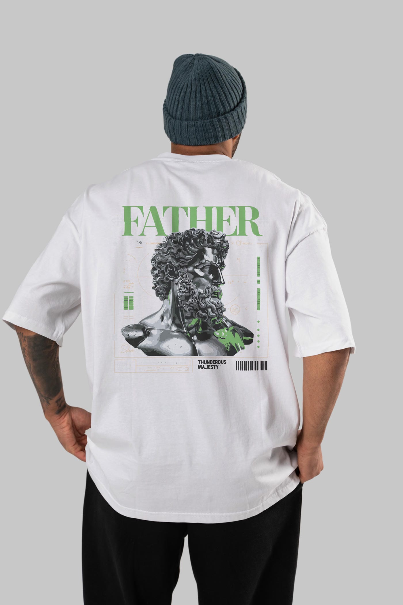 Father Zeus Arka Baskılı Oversize t-shirt Erkek Kadın %100 Pamuk Bisiklet Yaka tişort