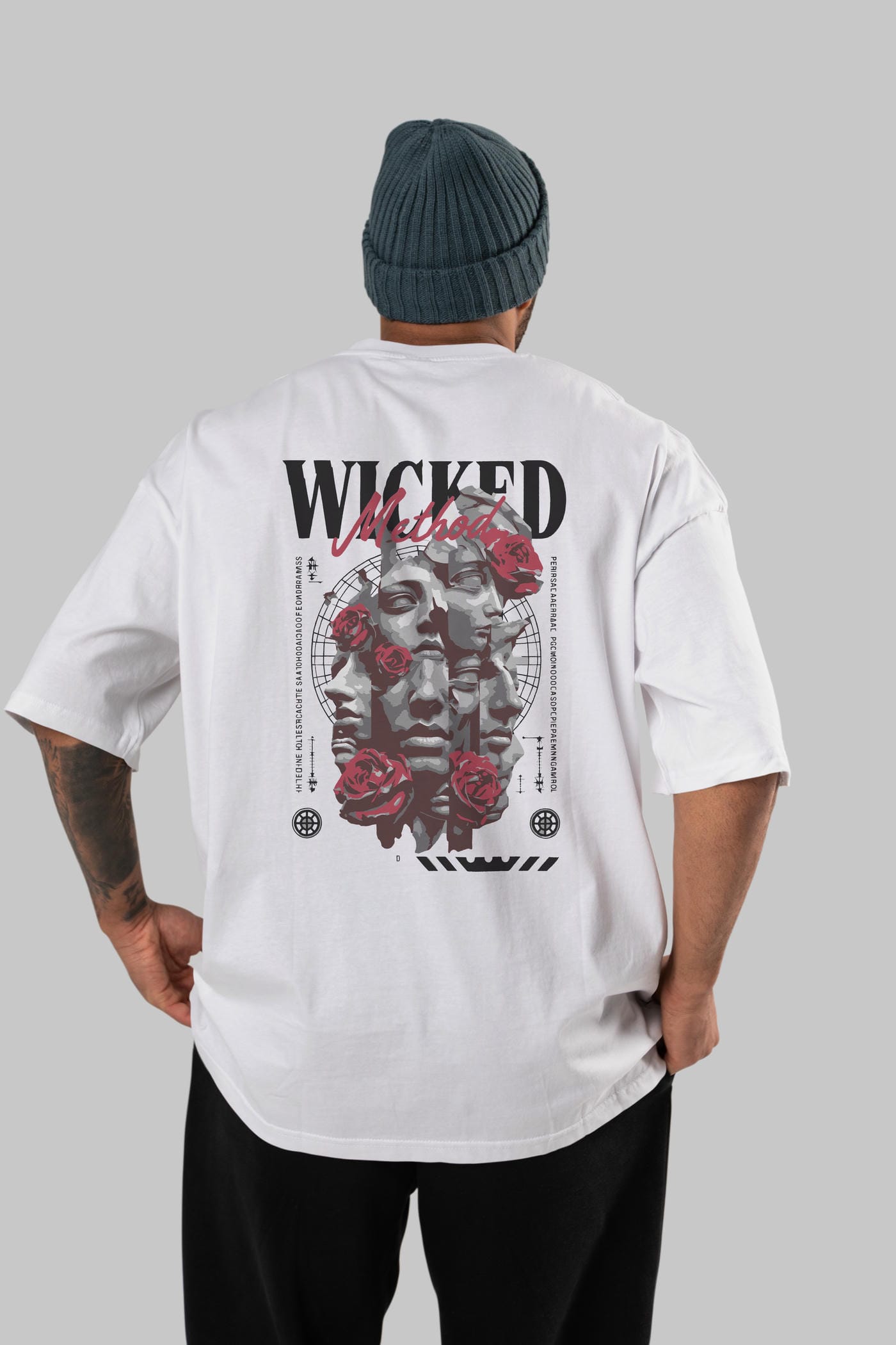 Wicked Method Arka Baskılı Oversize t-shirt Erkek Kadın %100 Pamuk Bisiklet Yaka tişort