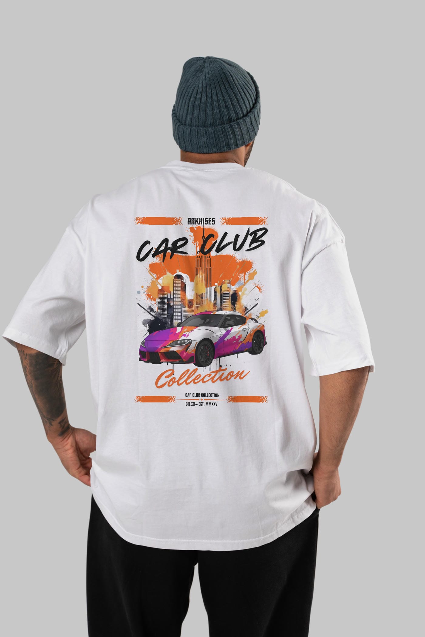 Araba Club Serisi 38 Baskılı Oversize t-shirt Erkek Kadın %100 Pamuk Bisiklet Yaka tişort