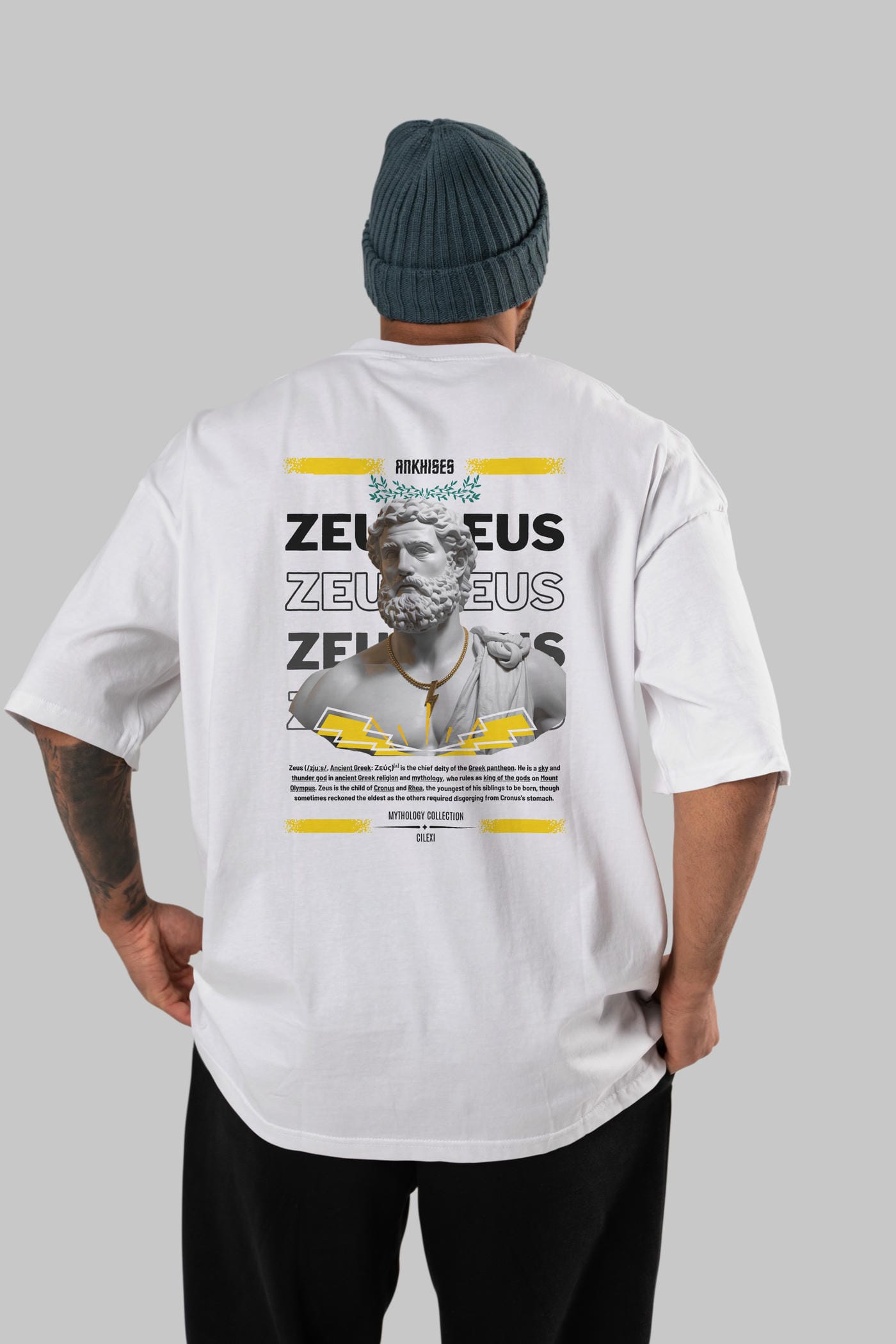Zeus 2 Arka Baskılı Oversize t-shirt Erkek Kadın %100 Pamuk Bisiklet Yaka tişort