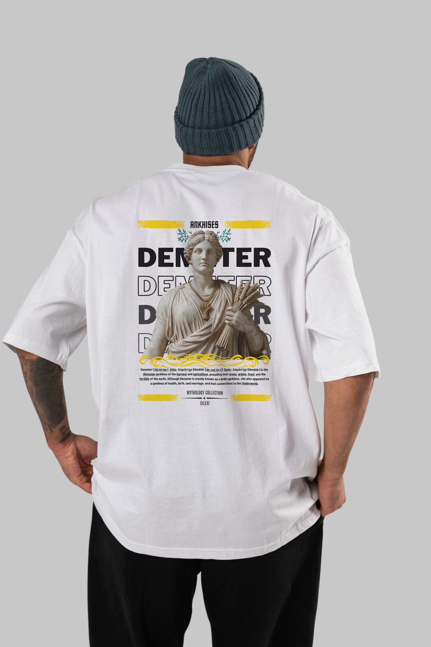 Demeter 1 Arka Baskılı Oversize t-shirt Erkek Kadın %100 Pamuk Bisiklet Yaka tişort